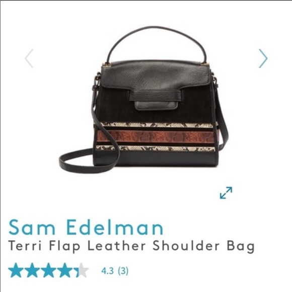 Sam Edelman Terri flap black leather snakeskin detail hand bag/purse - Picture 1 of 16